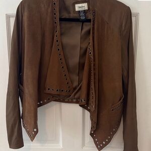 Neiman Marcus Brown Suede Blazer with Eyelet Detail